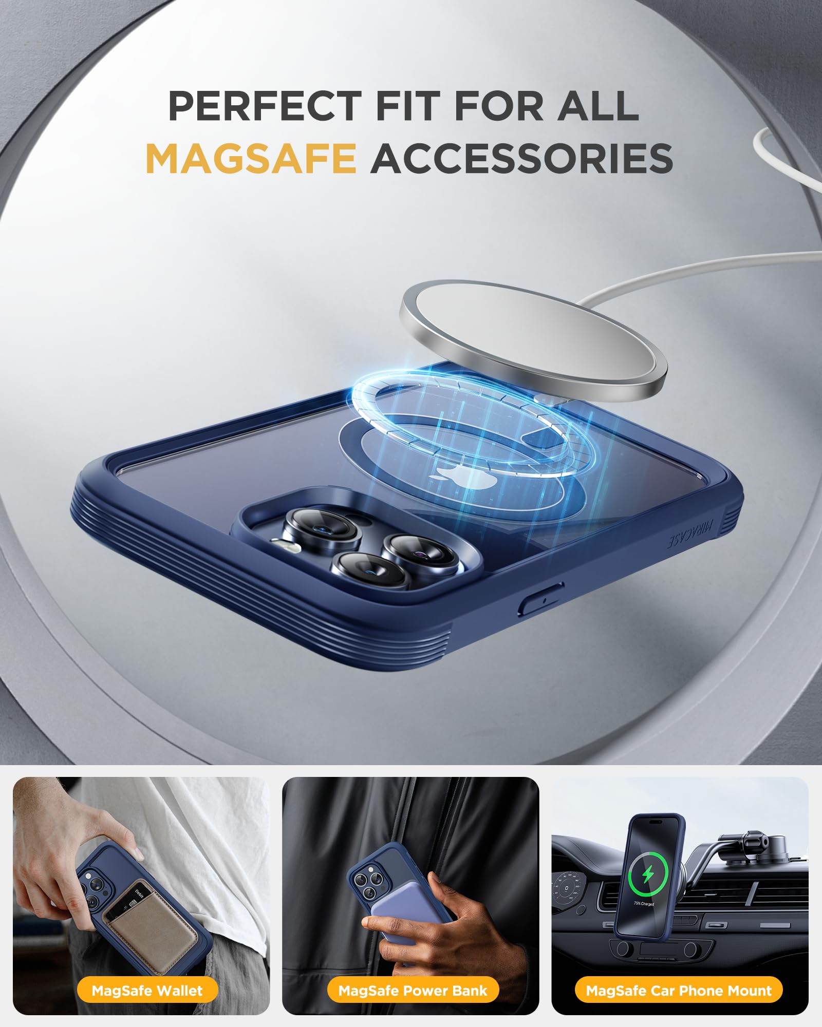 Miracase Magnetic for iPhone 12 Pro Max Case [Compatible with MagSafe] Full-Body Phone case with Built-in Glass Screen Protector& Camera Protector, Military Drop Proof 12 Pro Max Cover, Blue