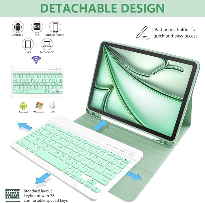 TaIYanG for iPad Air 11 inch M3 & M2 Case with Keyboard 10.9 inch for iPad Air 5 2022/iPad Air 4th Gen Keyboard Case with Pencil Holder, Wireless Keyboard for Air 11" M3/M2 (2025/2024)/iPad Air 5/4