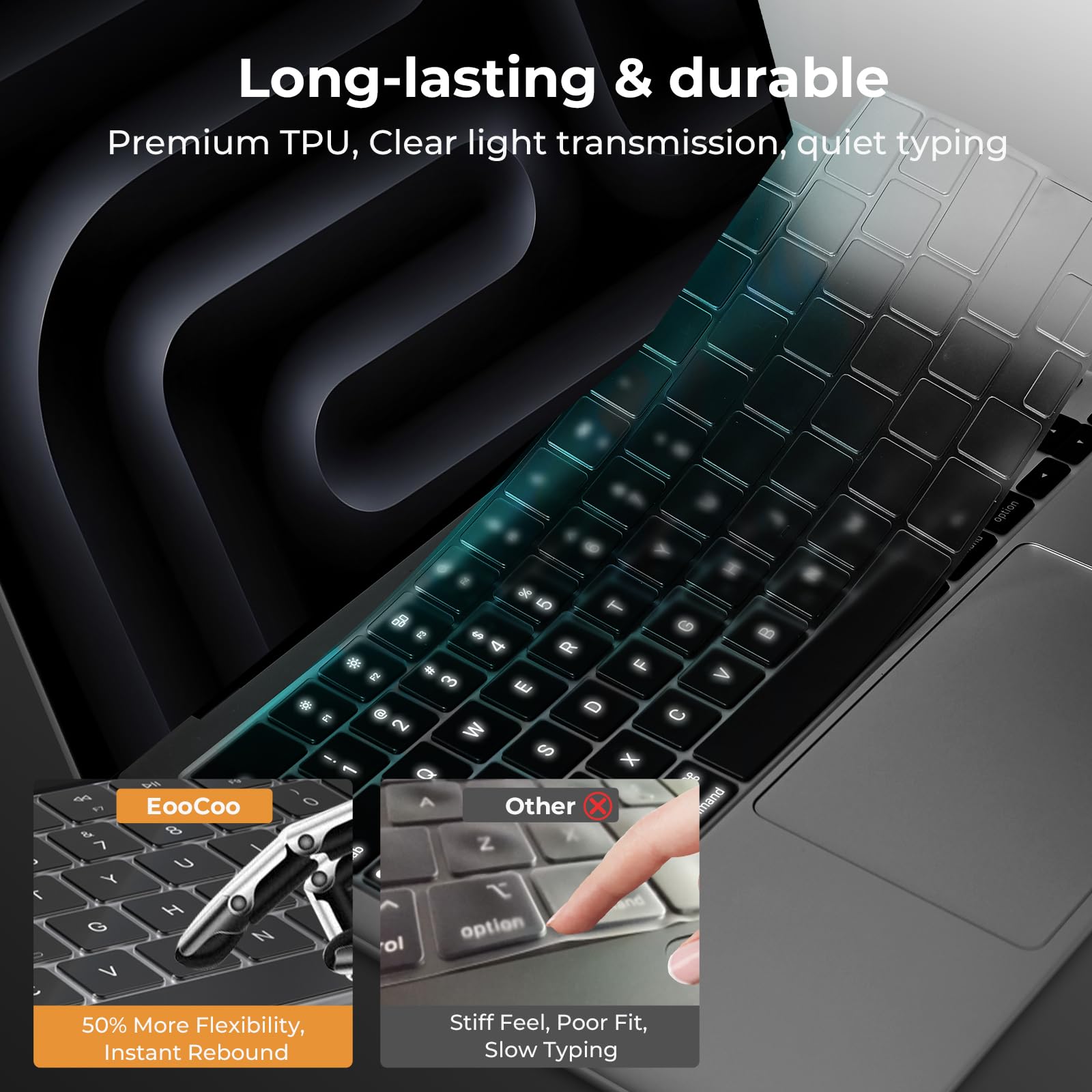 EooCoo Premium Keyboard Cover Skin Protector, Laptop Accessories Compatible with 2026 2025 2024 2023 2022 2021 M5-M1 Pro/Max MacBook Pro 14/16, M5-M2 MacBook Air 13/15, 2026 MacBook Neo 13, Clear
