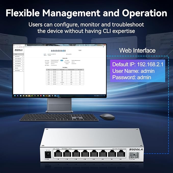 SODOLA 8-Port 2.5Gb Web Managed Switch with 10G SFP+, Aluminum Alloy Cooling & Magnetic Mounting - LACP/QoS/VLAN/IGMP Managed Multi-Gigabit Switch for Homelab