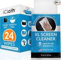 iCloth XL Screen Cleaning Wipes, Lint-Free and Streak-Free, Fast-Drying, Removes Dust, Fingerprints, and Smudges (24 XL Wipes)