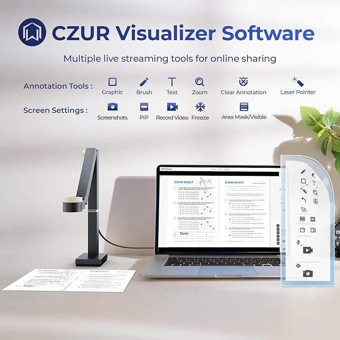 CZUR Fancy S Pro USB Document Camera for Teacher, 12MP 4K Webcam with Microphone and LED Light, Up to 60fps, Auto Focus, for Remote Teaching, Web Conference, for Mac and Windows, Black