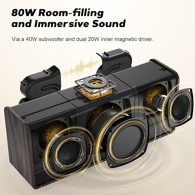 DOSS SoundBox Ultra Bluetooth Speaker with 2.1 Channel Audio, 80W Superior Sound with Deep Bass, Two DSP Technologies, 18H Playtime, BT 5.3, Wireless for Home, Office, Bedroom-Gold