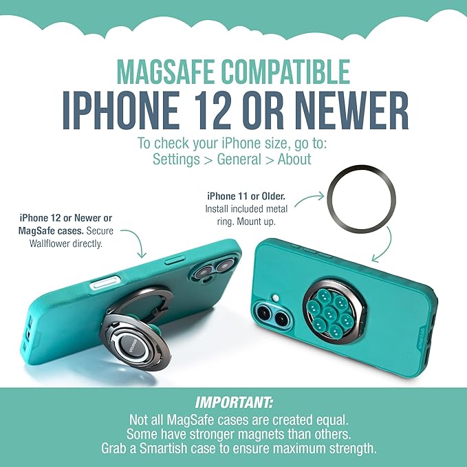 Smartish® MagSafe Suction Mount - WallFlower - 3 in 1 Reversible Magnetic Phone Grip Finger Loop, Suction Mount, Kickstand w/Universal MagSafe Adapter Kit for Apple iPhone - So Jaded