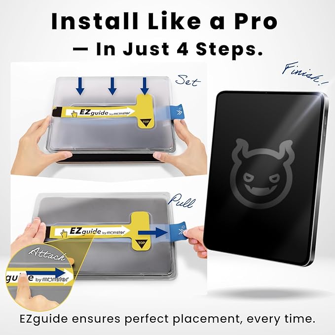 BELLEMOND Tempered Glass Screen Protector designed for iPad Pro 13" (M5, 2025/M4, 2024) - Anti Blue Light filter「EZ Guide」Alignment Kit for Flawless Installation, 10H Hardness - Designed in Japan