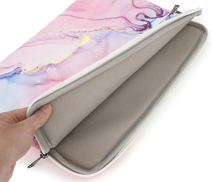 Canvaslove Pink Marble Laptop Sleeve Case Bag with Pocket for MacBook Pro 14 inch,Surface Laptop 14.4 inch and HP Lenovo Dell ASUS Acer 14 inch Laptop