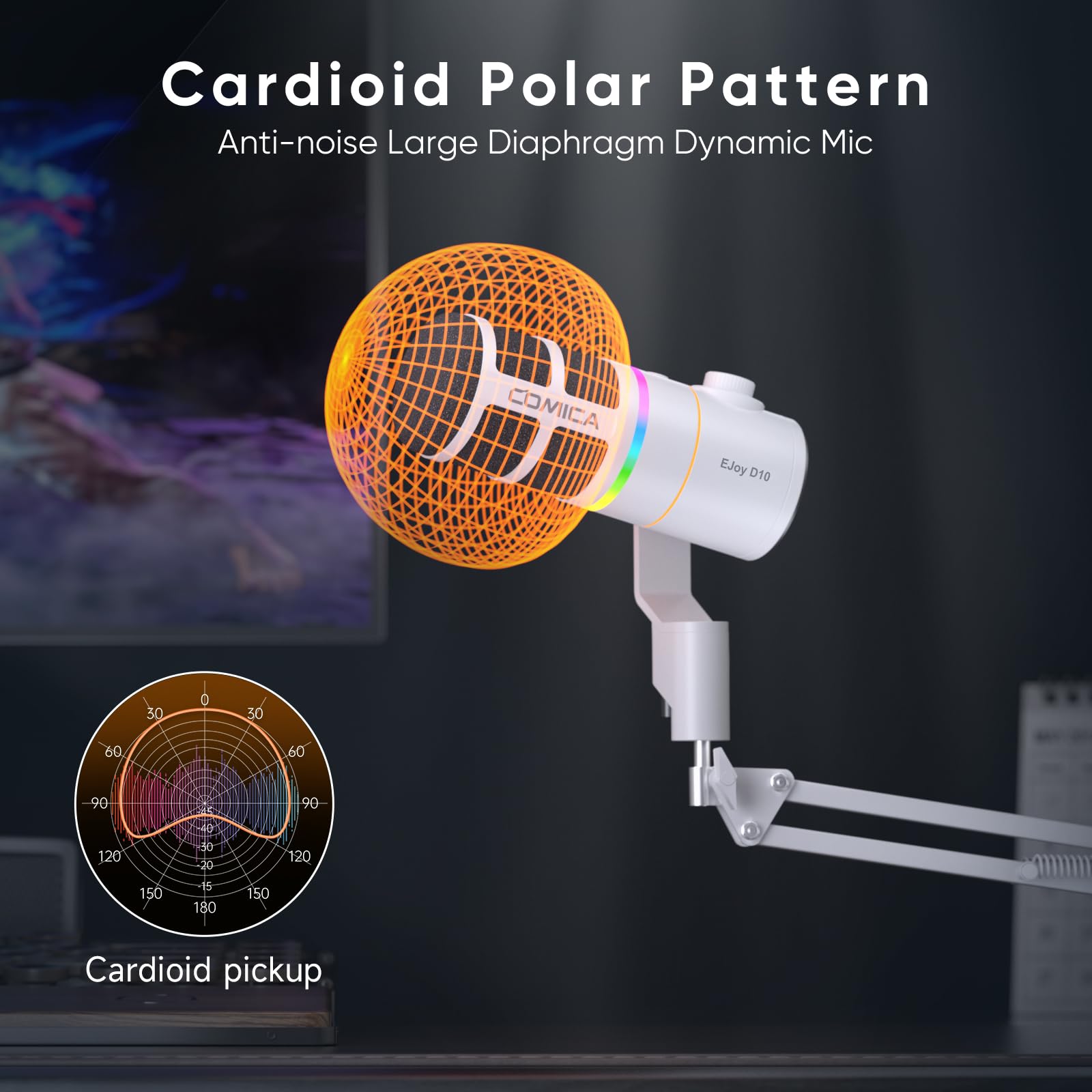 COMICA EJoy D10(A) USB/XLR Dynamic Gaming Mic with Boom Arm, Noise Cancel