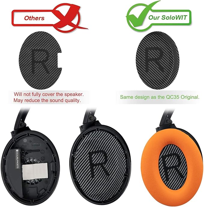 SoloWIT Replacement Earpads Cushions for Bose QuietComfort 35 (QC35) & Quiet Comfort 35 II (QC35 ii) Headphones, Ear Pads with Softer Leather, Noise Isolation Foam, Added Thickness (Orange)