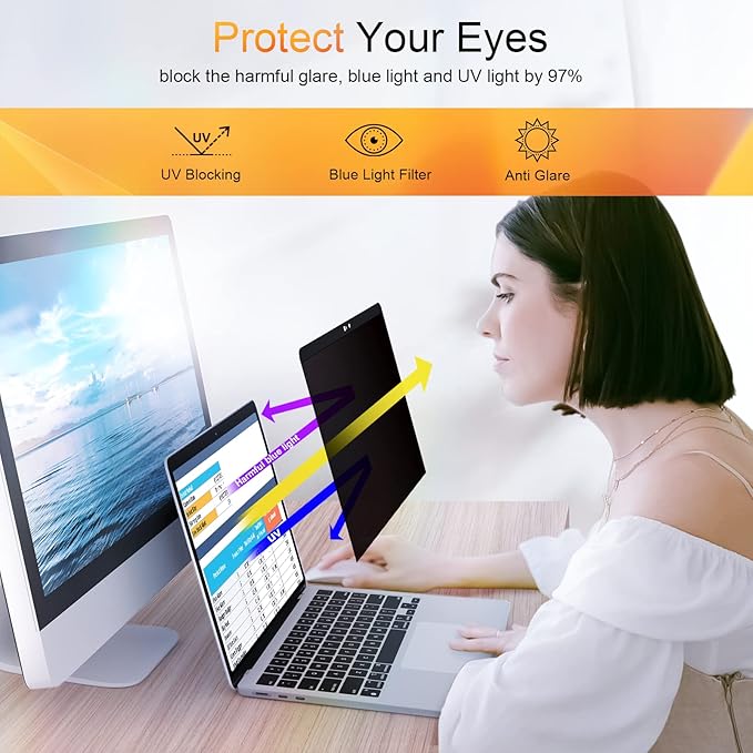 Privacy Screen MacBook Pro 13 Inch(2016-2022, M1, M2) & MacBook Air 13" (2018-2021, M1), Magnetic Anti Glare Blue Light Filter with Camera Cover, Anti Spy Laptop Screen Protector for Mac 13 In