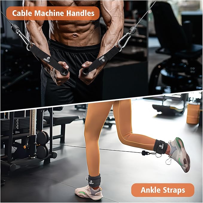 SERTT Workout Cable Machine Attachment for Home Gym, LAT Pulldown Attachments, Cable Accessories for Weight Training, Straight Pull Down Bar, Tricep Rope, Double D Row Handle, V-Shaped Bar