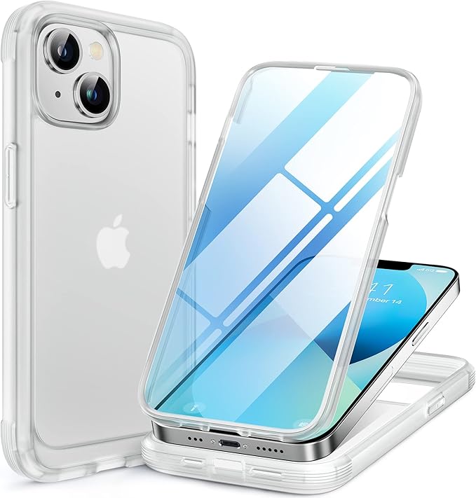 Miracase Compatible with iPhone 13 Mini case 5.4 inch, 2023 Upgrade Full-Body Glass Clear Case Bumper Case with Built-in 9H Tempered Glass Screen Protector for iPhone 13 Mini,Matte Clear