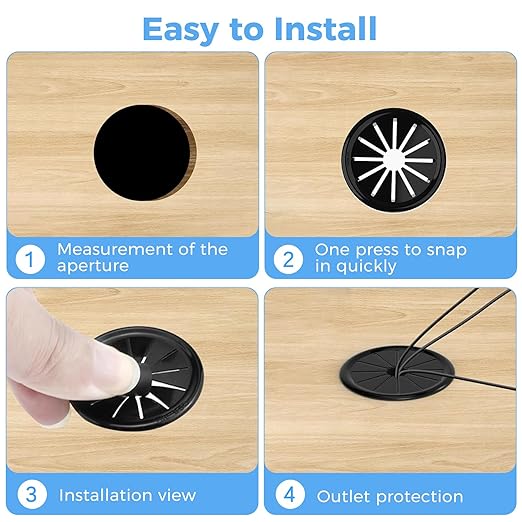 12 Pcs Cable Grommet, Snap Bushing 1-1/2" (38 mm) Mounting Diameter, Flexible Petal-Shaped Buckle Round Nylon Desk Grommet for Wires Through Countertop Cord Organizer and Protection, Black