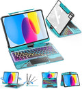 SIBEITU Keyboard Case for iPad A16 11th Gen 11" 2025 & 10th Gen 10.9" 2022, Clear Wireless Keyboard Protective Cover with Multi-Touch Trackpad, 7-Color Backlight & 3-Brightness, 360 Rotatable, Blue