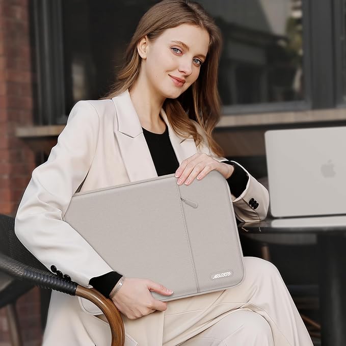 MOSISO Laptop Case 13.3 inch, 13-13.3 inch Laptop Sleeve Compatible with MacBook Air/Pro 13 / Pro 14, HP Dell ASUS Lenovo Notebook, Polyester Vertical Computer Sleeve Bag with Pocket, Stone Gray
