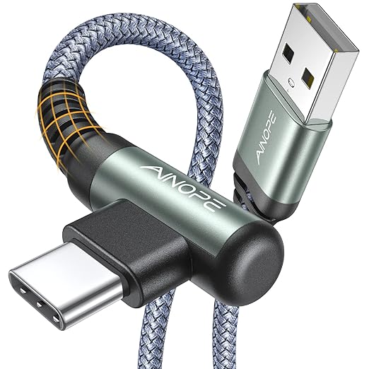 AINOPE USB to USB C Cable 6.6FT 3.1A Fast Charge, Right Angle Fast Charger Type C Cable, Resistant Nylon Braided USB C Cord Compatible Galaxy S10 S9 S21, LG V30,V20,G6，Samsung Fast Charger