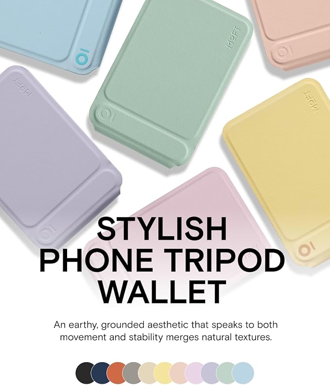 MOFT Phone Tripod Wallet for iPhone, Mulit-Angles, Lightweight Phone Stand, MOVAS Vegan Leather Magnetic Wallet, Strong Magnets, NFC Card Holder, Travel Essential, Soothing Mist (with Card Slot)