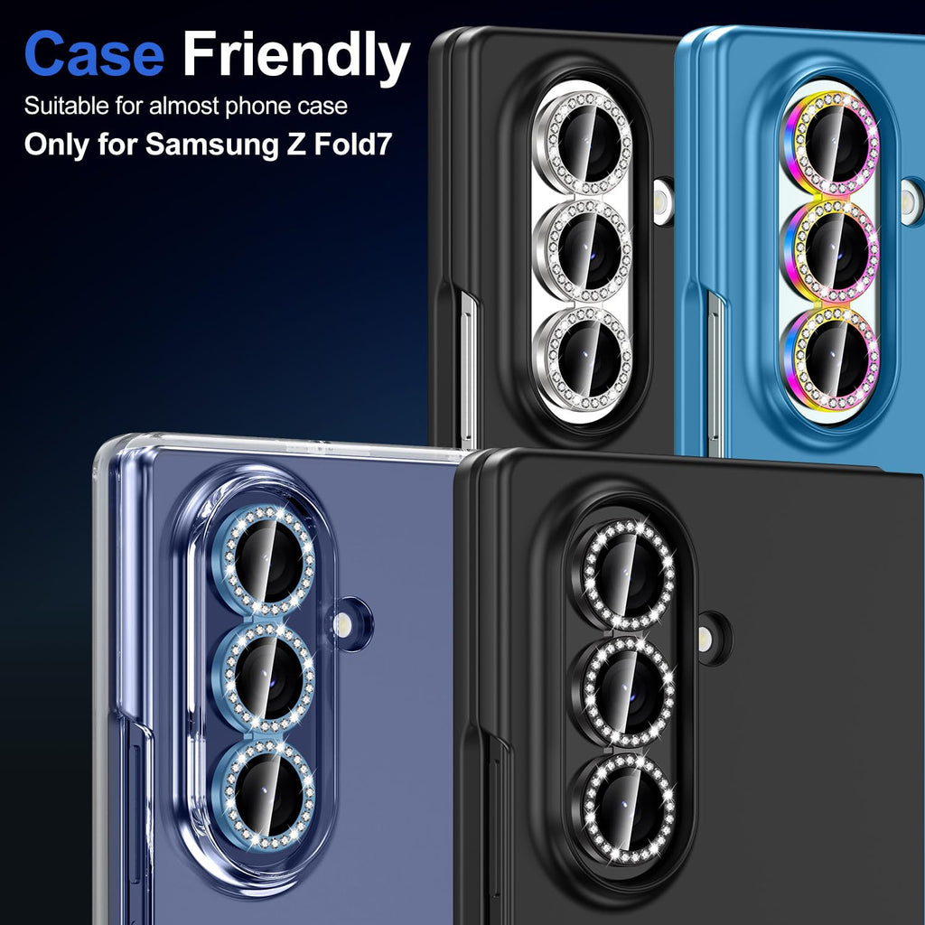 Avocase for Samsung Galaxy Z Fold 7 Camera Lens Protector, Individual Metal Ring Tempered Glass Lens Cover, [Strong Adsorption] Scratch Resistant Ultra-Thin HD Clear Lens Cover, 1 Set-Black Diamond