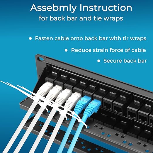 Rapink 48 Port Cat6 Patch Panel with Inline Keystone 10G Support, Pass-Thru Coupler UTP 19-Inch, Removable Back Bar, 1U Network for Cat6, Cat5e, Cat5 Cabling