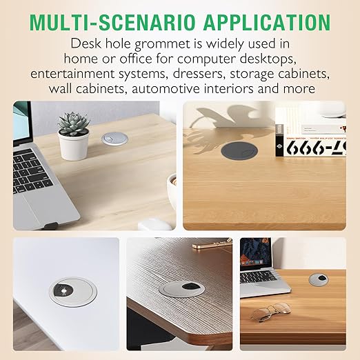 5 Pcs Desk Grommet 3-1/8" / 80 mm, Desk Cord Hole Cover, Cable Grommet ABS Plastic, Desk Hole Grommet for Home & Office Pc, Detachable Cable Cord Organizer-Silver Sand