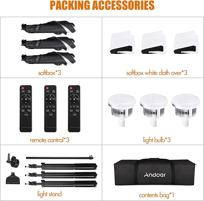 Andoer Softbox Photography Lighting Kit Professional Studio Equipment with 20"x28" Softbox, 2800-5700K 85W Bi-Color Temperature Bulb with Remote, Light Stand, Boom Arm for Portrait Product Shooting