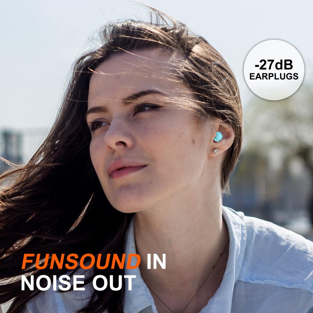 Ear Plugs for Sleeping Noise Reduction Reuseable, Concerts, Focus, Travel, Work, High Fidelity – 7 Pairs Eartips – Flexible Soft – Touch – NRR of 24 and 27 dB Noise Cancelling (Blue)