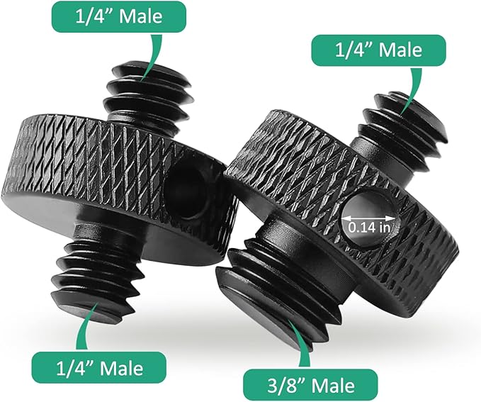 Camera Mount Screw 1/4" Male to 1/4" Male & 1/4" to 3/8" Tripod Screw Adapter with Hole 7 Pcs Set for Camera Tripod Mount Light Stand DSLR Equipped with Hex-L Key (Black)