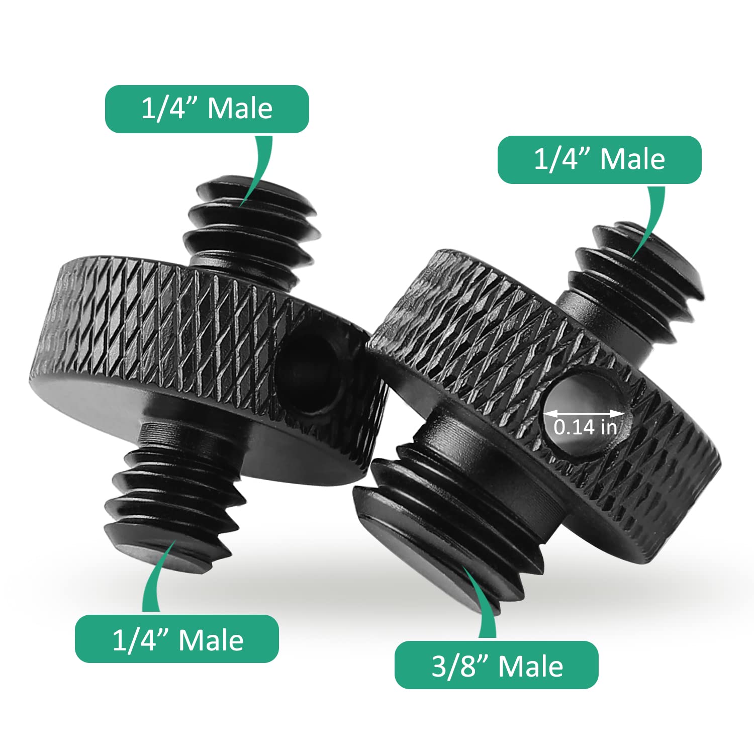 Rigych Camera Mount Screw 1/4" Male to 1/4" Male & 1/4" to 3/8" Tripod Screw Adapter with Hole 7 Pcs Set for Camera Tripod Mount Light Stand DSLR Equipped with Hex-L Key (Black)