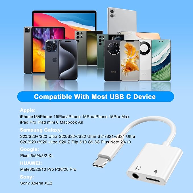 [MFi Certified] 2Pack iPhone 16 15 Headphone Adapter,2 in 1 USB C to 3.5mm Aux Audio Dongle +Charge Splitter Headphone Accessories Compatible with iPhone 16/16 Pro/16 Pro Max/iPhone15/15Pro/15Pro Max