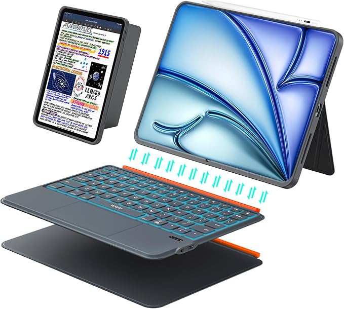 iPad Air 11 inch Case with Keyboard (M3 M2 2025 2024),Pro 11,iPad A16 11th/10th,Flex Magnetic Detachable Keyboard with Trackpad,Backlit Keys,Adjustable Stand,Slim for Air 5th/4th Gen 10.9 inch (Gray)