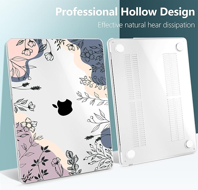 TWOLSKOO Compatible with M4 MacBook Air 13.6 inch Case 2025-2022 Release M4 A3240 M3 A3113 M2 A2681, Plastic Hard Shell & Keyboard Cover & Type C Adapter & Screen Protector, Spring Line Art