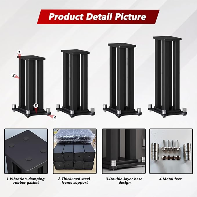 A Pair of Universal Speaker Stands, Heavy Duty Speaker Stands Holds Bookshelf Speaker Satellite Speaker Large Speaker, Vibration-Absorbing MDF Design, Holds 88lbs Speaker (Black, 80cm/31.4in)