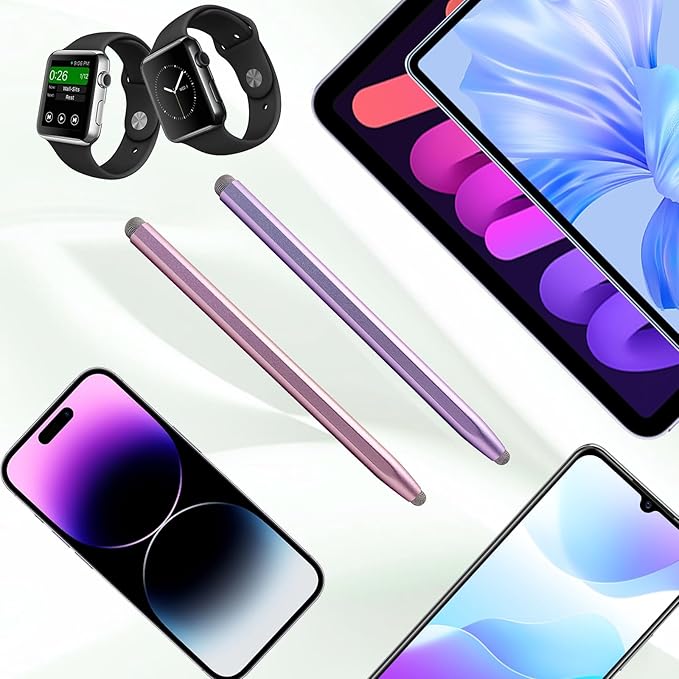 Stylus Pen for Touchscreen with Magnetic, Kenkor 2PCS Tablet Pencil for Apple iPad/iPad Air/Mini/Pro/iPhone/Android/Huawei/Cellphone/Samsung/Galaxy All Universal Touch Screen Devices (Purple/Pink)