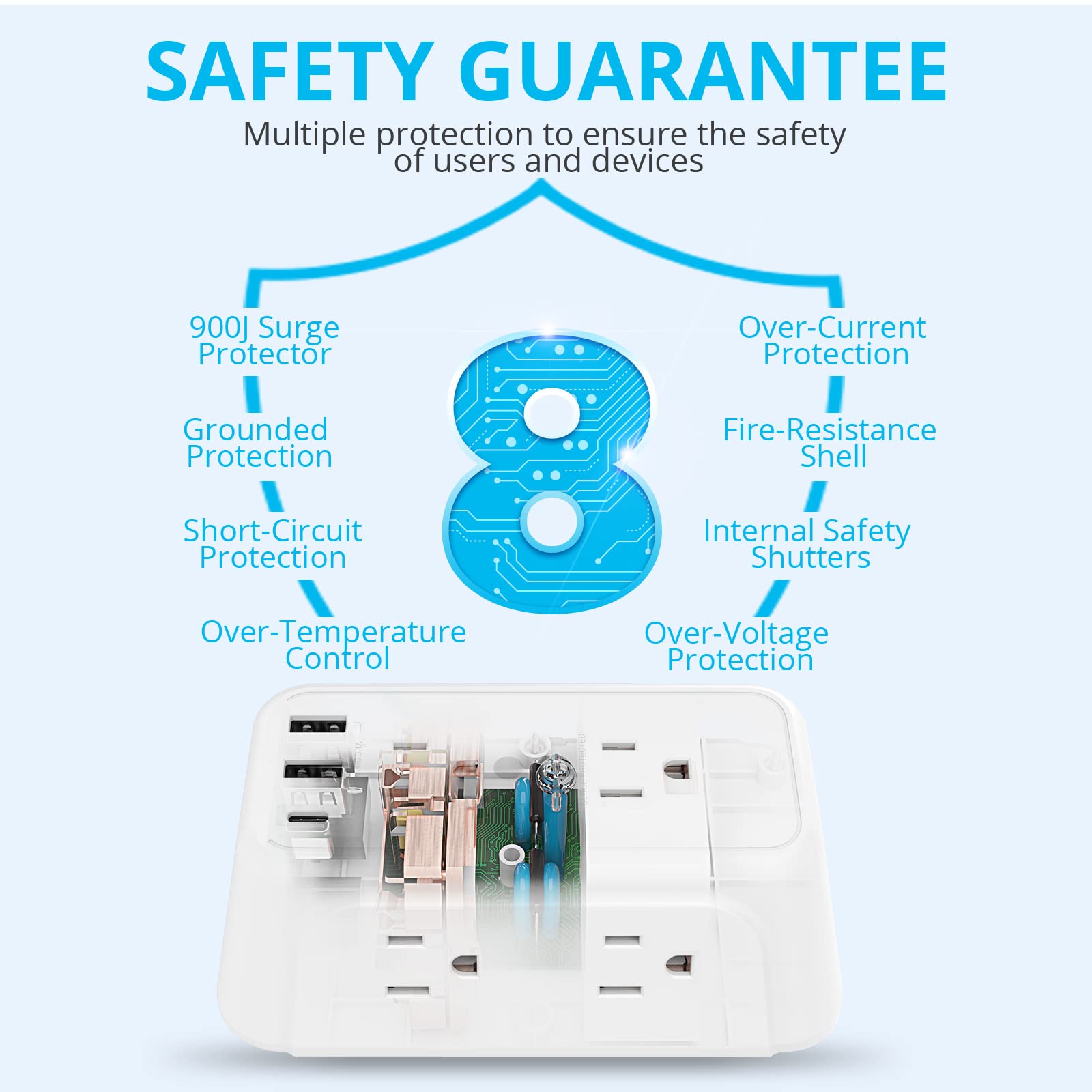 VINTAR 2 Pack Outlet Extender, 6 Outlets Wall Plug with 3 USB(1 USB C,3.4A)