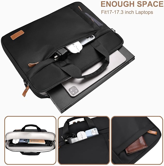 ESTARER Laptop Bag 17-17.3 Inch, Computer Bags for Men Water-resistant Nylon Laptop Case Slim Laptop Sleeve Fits Hp/Dell/Asus/Lenovo/Acer, Black