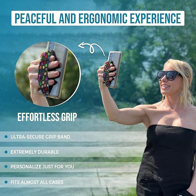 Phone Grip Strap - Reversible Finger Holder for Phone Back, Customizable Anti-Slip Design, Wireless Charging Compatible Detachable Holder for iPhone - Moon Sun & Psychedelic Turtle