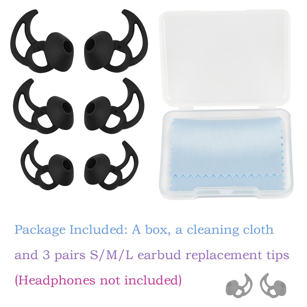 WKYMY Earbud Replacement Tips Silicone Earbud Tips Ear Bud Covers Compatible with Bose Quietcomfort and Sport Headphone Ear Tips 3 Pairs S M L Black