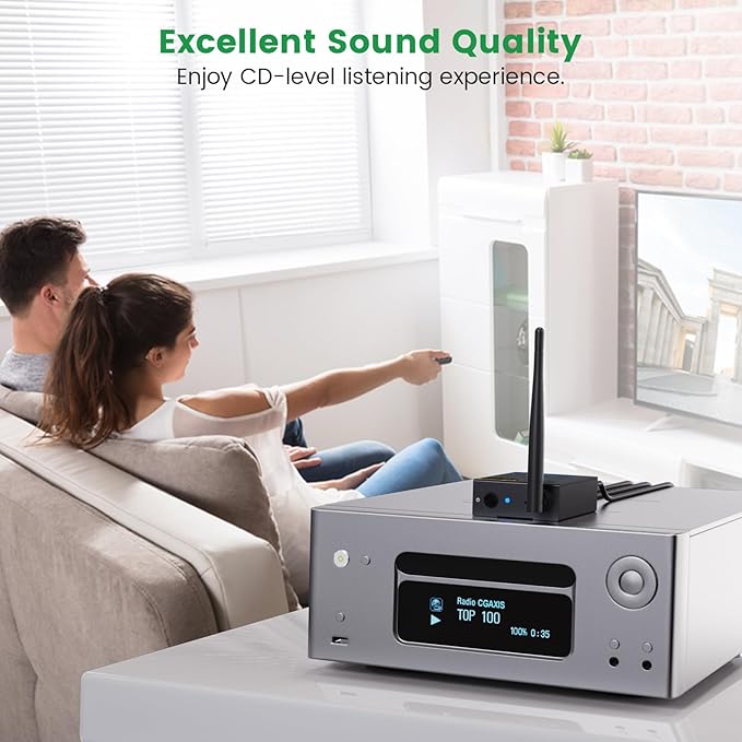 1Mii 2.4GHz Wireless Audio Transmitter and Receiver, HiFi Audio, 20ms Low Latency, 320ft Long Range Wireless Subwoofer Kit for Speaker/Stereo/Soundbar,Optical/Coaxial/3.5mm(RCA) Ports.