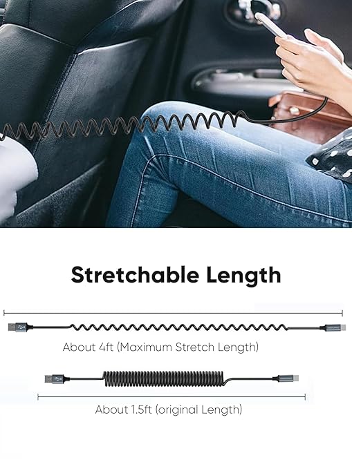CableCreation Coiled USB C Cable 2Pack, Coiled USB A to USB C Cable for Car Type C Charger Cable for Carplay & Android Auto Compatible with iPhone 16,15, Samsung Galaxy S24 / S23, Pixel, Tablet