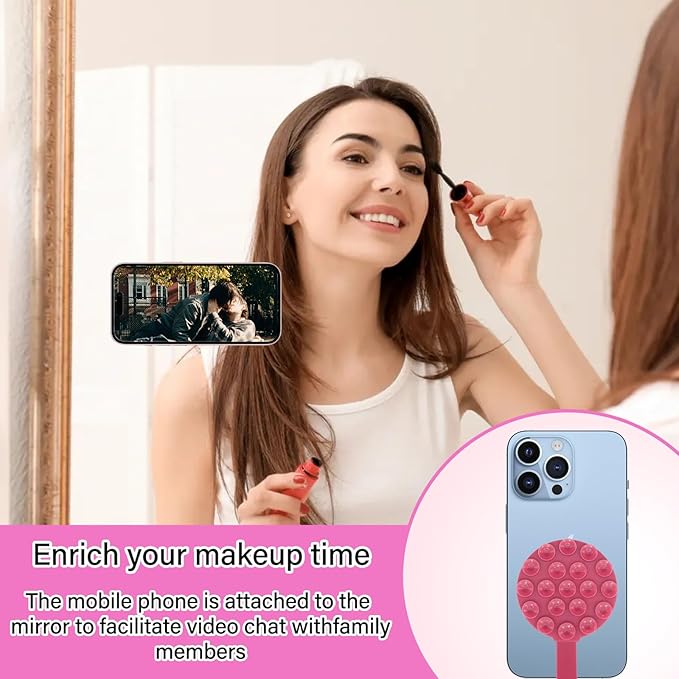 Magnetic Suction Cup Phone Mount, Silicone Suction Stand Holder, Compatible with iPhone MagSafe Phone Case, Hands-Free Mirror Shower Phone Holder Accessory for TikTok Videos, Rose Red