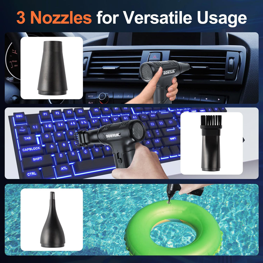Compressed Air Duster, 220,000RPM Strong Compressed Air, Brushless Canned Air Duster for Computer with LED, 3 Speed Speed Mini Blower Air Blower for Car, Computer, Keyboard