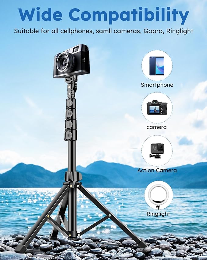 86" Tripod for iPhone, Stable & Tall Phone Tripod with Remote and Flexible Gooseneck for Video Recording/Watching/Cooking/Fitness/Vlogging