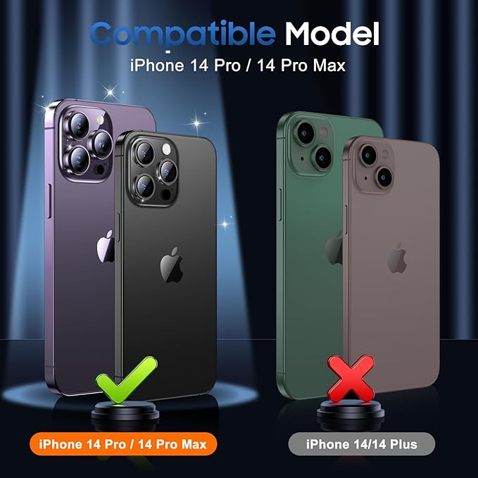 UniqueMe 3 Packs Compatible for iPhone 14 Pro Max/iPhone 14 Pro Camera Lens Protector Acrylic [Not Glass],[Case Friendly][Scratch-Resistant][Night Shooting Mode]-Glitter Black