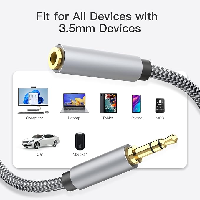 Aux Extension Cord 15ft, 3.5mm 1/8 Aux Stereo Audio Cable Male to Female Stereo Audio Extension Adapter Cable Nylon Braided Male to Female AUX Cord Compatible Phones, Headphones,Speakers, PC