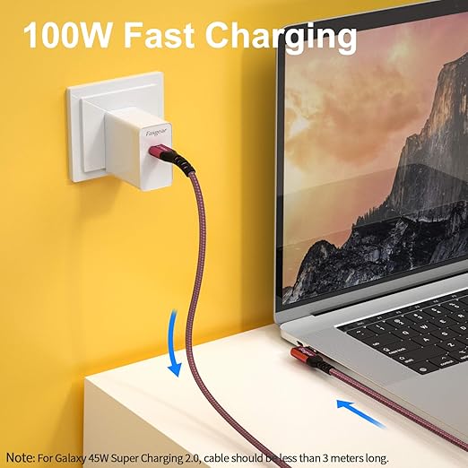 Fasgear USB C to USB C 3.1 Gen 2 Cable 6ft 90-Degree Type C 100W Cord 4K@60Hz Video Output 5A Power Delivery Charging Wire Compatible for MacBook,iPad Pro,Pixelbook,Link,T5 LaCie SSD (Red)