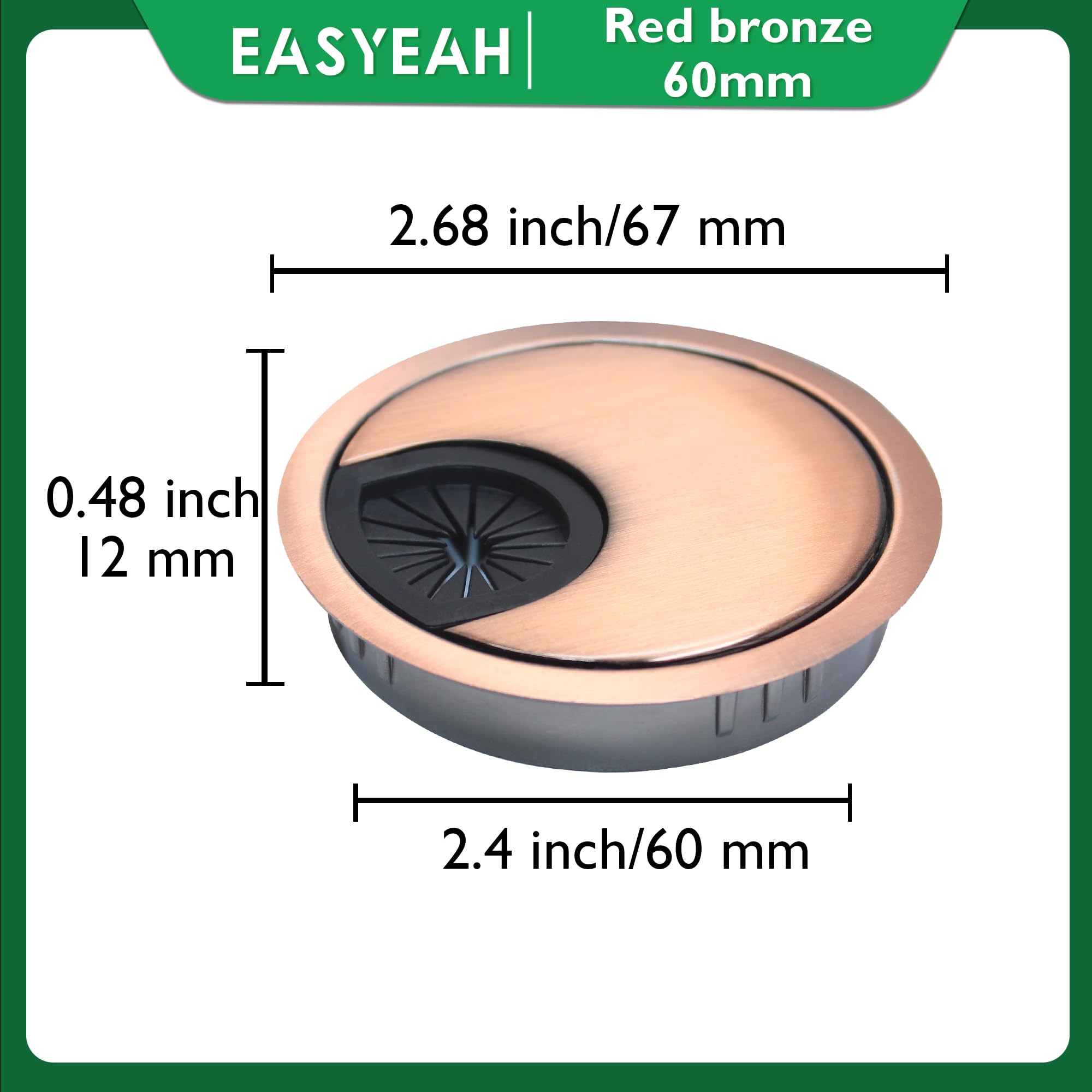 EASYEAH 1 Pcs Desk Grommet 2-3/8" / 60 mm, Zinc Alloy Desk Cord Hole Cover