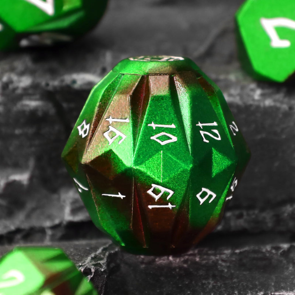 FONVGOGO Metal DND Dice for Dungeons and Dragon, Metal Dice Set D and D with Cardboard Box Unique Cool RPG Polyhedral Dice for Role Playing Tabletop Games Gifts (Black Green)