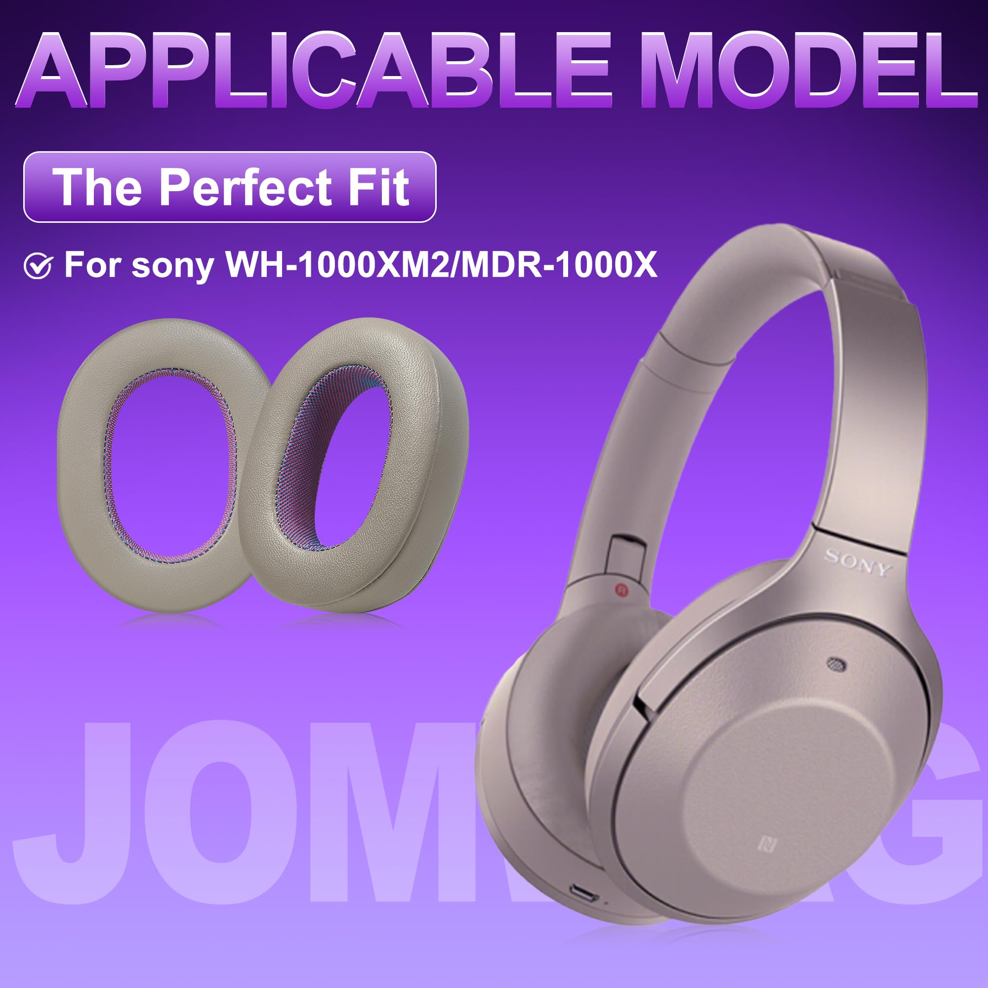 Jomwag Sheepskin Replacement Earpads for WH-1000XM2/MDR-1000X - Gold/Purple