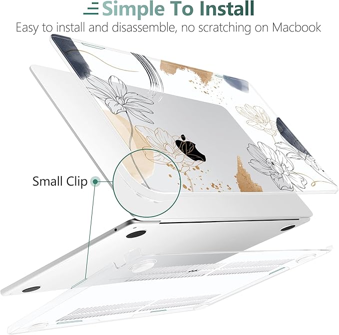 TWOLSKOO for M4 MacBook Air 13.6 inch Case 2025-2022 Release M4 A3240 M3 A3113 M2 A2681, Plastic Hard Shell & Screen Protector & Keyboard Cover & Trackpad Film, Florals X450