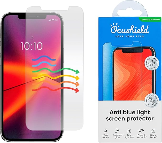 Ocushield Anti Blue Light Tempered Glass Screen Protector for iPhone 16 Pro Max (6.9") - Protect Your Eyes, Reduce Migraines & Improve Sleep