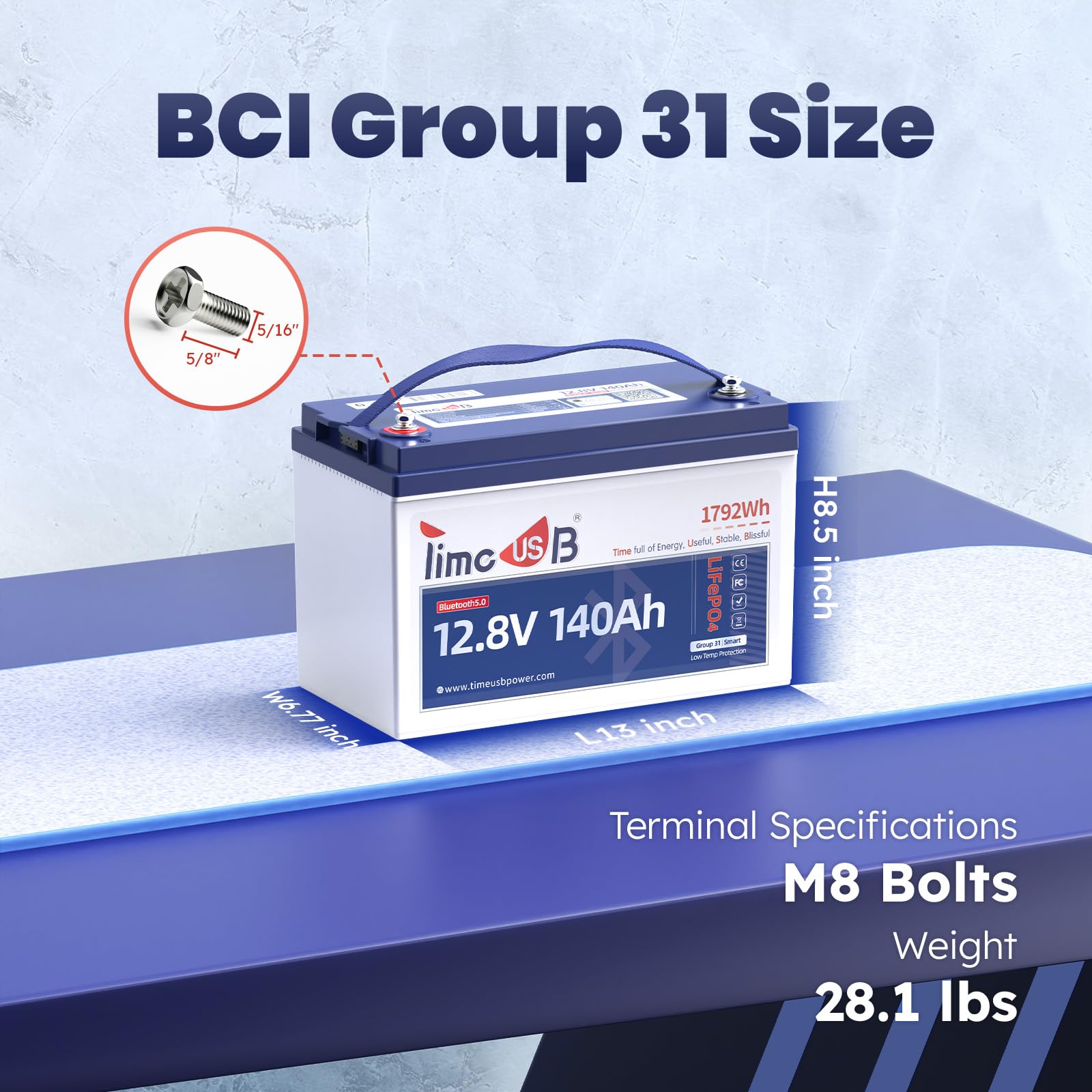 Timeusb 12V 140Ah LiFePO4 Lithium Battery for Marine, Trolling Motor, Rv